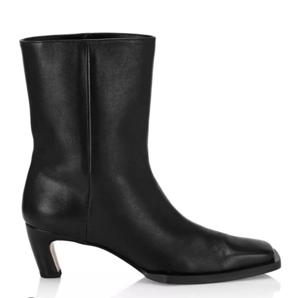 Frame Le Brooklyn Botties Short Boots Black Leather Mid Heels Sz 39.5 Us 9.5